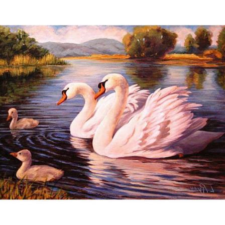 Full 5d Diy Diamond Painting Cross Stitch Pond Swans Broderi Mos Som På Bilden 1 30x40cm
