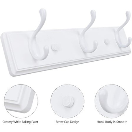 Väggmonterad kappaställ i trä, garderob, badrum, sovrum, entré, hall, entré, kraftiga dubbla krokar för hängning