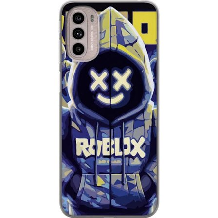 Kompatibelt Mobildeksel til Motorola Motorola Moto G41 Blågul Roblox hettegenserfigur med minimalistisk neonstil og masket ansikt, moderne spillillus