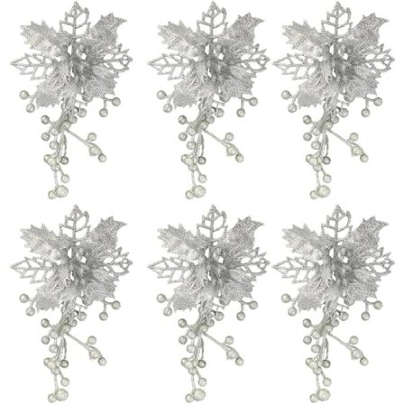 Julestjerne Kunstige Blomster 6 stk. Juletræsblomsterdekorationer Røde Julestjerner Juledekorationer med Klemmer