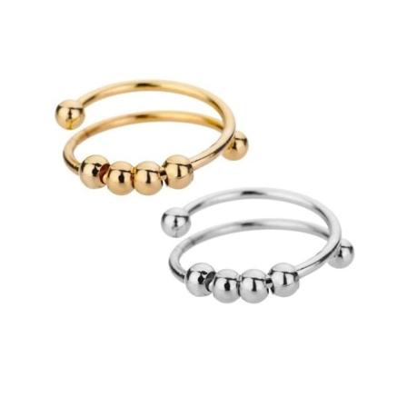 [3-PACK] Justerbara Anti-Stressringar med Roterbara Pärlor - Snygga och Funktionella Smycken för Stressavlastning