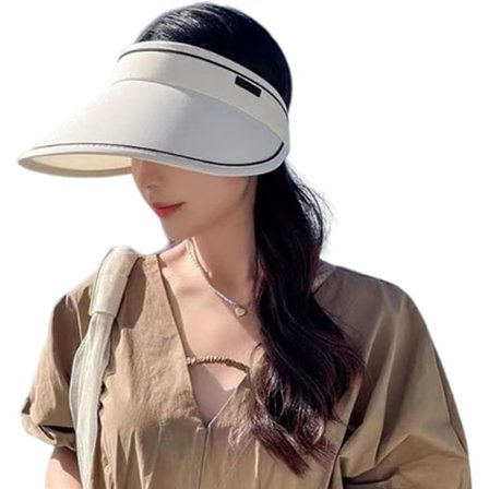 Solhatt for kvinner vindtett bredbremmet visir hatter UV-beskyttelse justerbar sammenleggbar solhatt for strand beige solhatter
