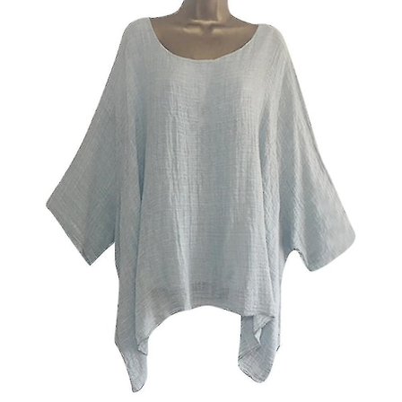 Dam Casual Plus Size Lös Bomull Linne Enfärgad Topp Skjorta Blus