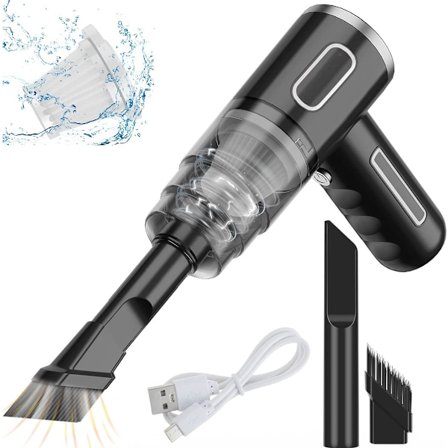 Mini Ledningsfri Håndholdt Bil Støvsuger, Bærbar, USB Genopladelig, 290000 pa, 28W, 36V, Børste (Sort)
