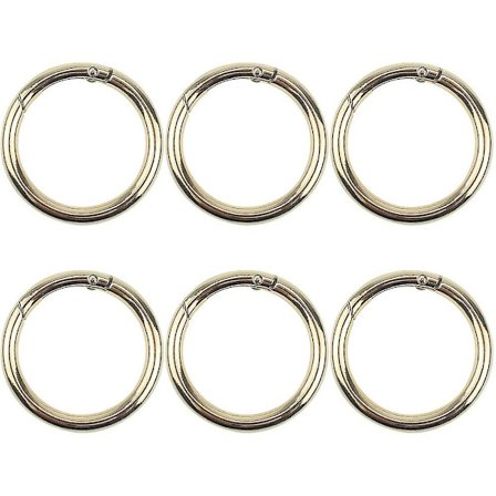 6 stk. fjeder ringe karabinhage 38mm rund gylden zinklegering etui spænde nøglering