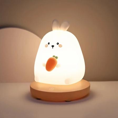 Børns soveværelse natlys sød dyr kanin LED silikone lampe touch sensor dæmpbar børns feriegave genopladelig