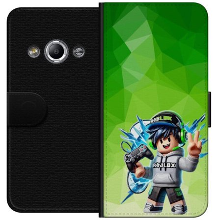 Kompatibelt Lommeboketui til Samsung Galaxy Xcover 3 Roblox-inspirert gamerfigur med headset, håndkontroll og energiske effekter mot grønn bakgrunn