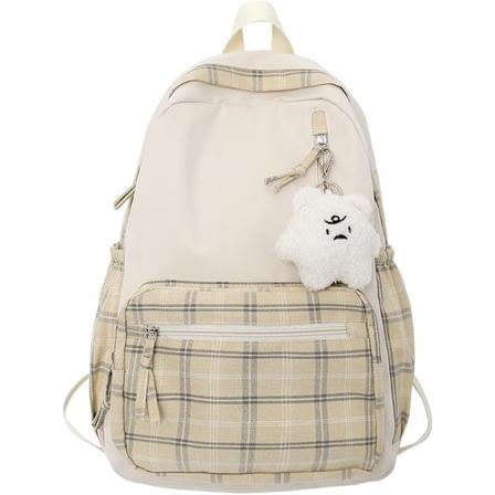 Kawaii Ryggsekk med anheng Søt Ryggsekk Rutete Estetisk Ryggsekk Skolesekker for Jenter Tenåringer Tilbake til Skolen Ryggsekker(B)