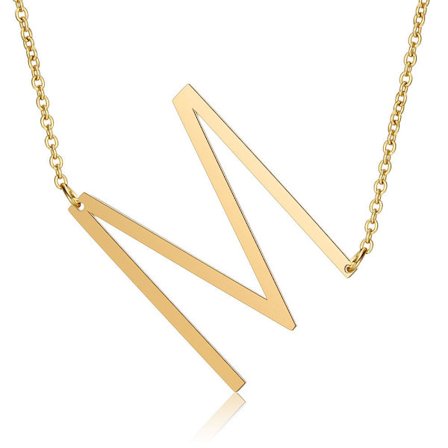 Damehalskjede med sideblokkformet første bokstav, halskjede i rustfritt stål med engelsk bokstav, gull, M(KDO)