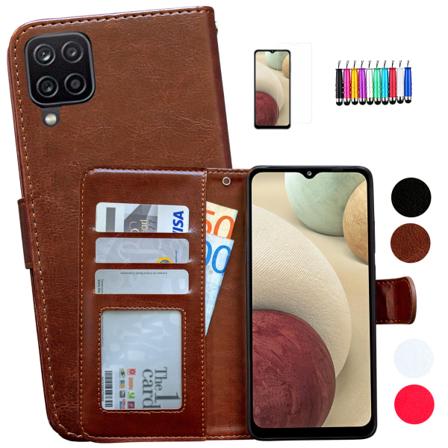 Samsung Galaxy A12 / A12 5G - PU Nahkainen Lompakkokotelo Brun