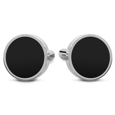 Gemelos redondos de plata de ley chapado en rodio con incrustaciones de ónix for Men