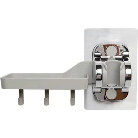 POM Dusjhodeholder - Justerbart veggfeste med såpekopp & 3 kroker - Sterkt lim (Sølv)