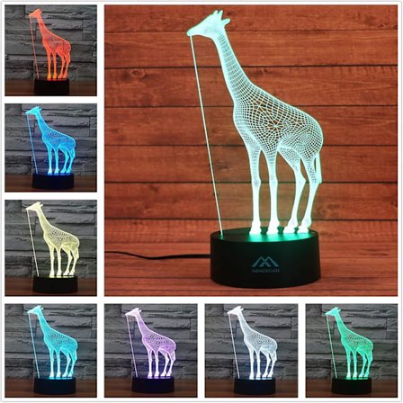 Giraf 3D Natlampe 7 Farve LED Touch Bordlamper Energibesparende Dyr Lys Moderne Kreativ Hjem Dekoration Gave