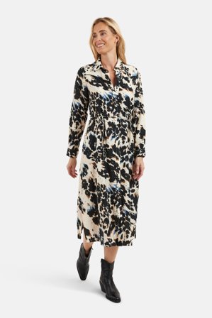 B. COPENHAGEN - Langærmet Kjole - Råhvid Mix - Mønstret - Bindebånd