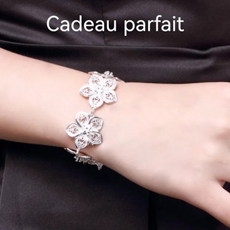 Stereo Blomma Armband Silver 925 8cm för Kvinnor[D]