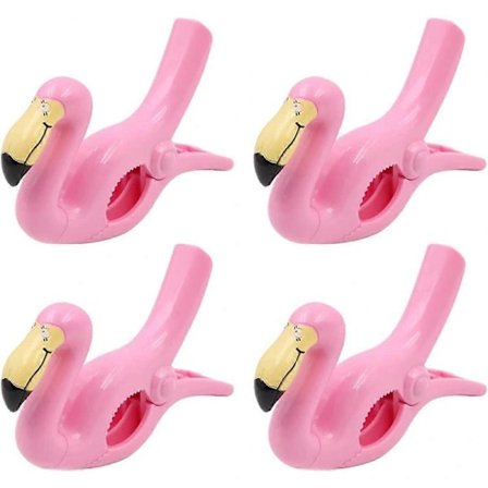HA~4 st Strandhandduksklämmor för solstolar, roliga handduksklämmor för semesterstol, pool, strand - Flamingostil