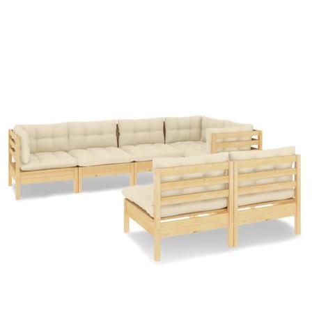 Vidaxl Loungegrupp Med Gräddvita Dynor 7 Delar Massiv Furu Creme