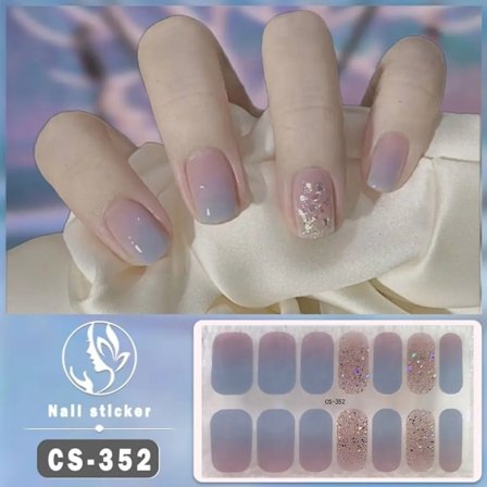 14Tips Halvhärdade Gel Nagelstickers Folie Glitter Nagelkonst Stickers Självhäftande Enkla Gel Hela Nagelomslag