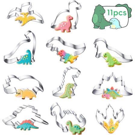 JIAWWAN Dinosauruskakkumuotit, 11 kpl dinosauruskakkumuotit, mini dinosaurus kakkumuotit, dinosauruskakkumuotit ruostumattomasta teräksestä, 
