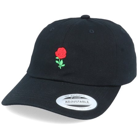Iconic - Noir unconstructed Casquette - Tiny Red Rose Black Dad Cap @ Hatstore