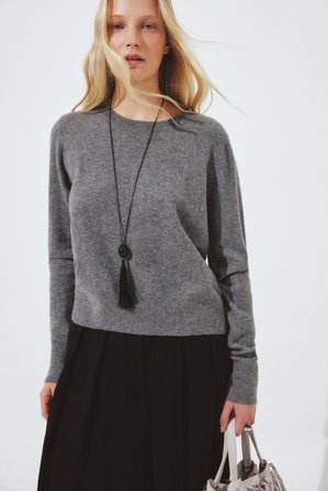 Premium Selection Knitted Cashmere Round Neck Sweater - Finstrikket trøjer - Grå - M (EU 38-40)