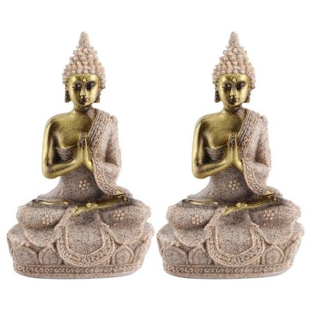 2 kpl/settiä hiekkakivihartsista valmistettu istuva Buddha-patsasveistos Fengshui-koriste-esine kodin sisustukseen