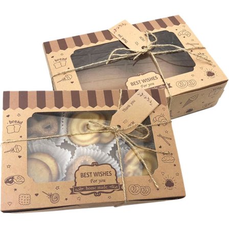 12 stk. papirbakebokser med vindu, kakebokser, papirgodteribokser, papirbehandlingsbokser for kjeks, kaker, desserter, bakverk