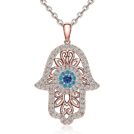 Hamsa-käden paha silmä -kaulakoru 925 sterlinghopeaa ruusukultapinnoitettu vintage Fatima-käsi onnenamuletti naisille (FMY)