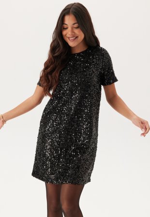 Pieces Pcserena Sequin Ss O-neck Dres Black/black sequins Klær