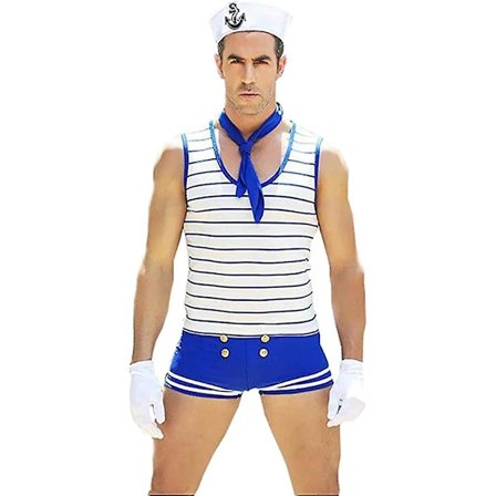 Mænd Sailor Sømand Party Kostume Cosplay Rollespil Outfit Lingeri (Pakke med 1 sæt) Blå