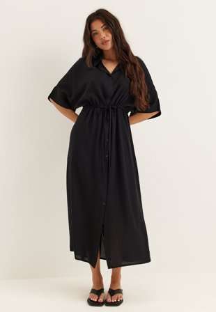BUBBLEROOM - Drawstring Viscose Shirt Dress - Black