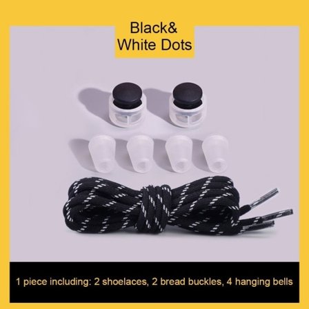 par No Tie skosnören Runda skosnören SVART&VIT Prickar Svart&vita prickar