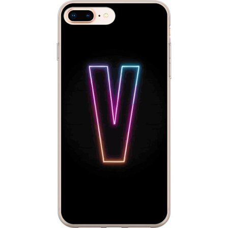Yhteensopiva Puhelinkuori Apple Apple iPhone 7 Plus Neonkirjain V värikoodattu valossa mustaa taustaa vasten, minimalistinen muotoilu selkeällä heh