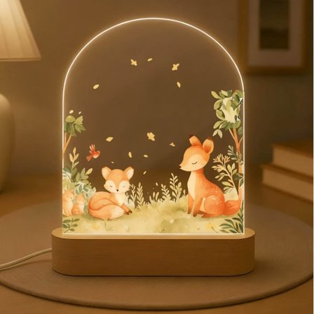 Kettu Yövalo Lastenhuoneeseen – Kaiverrettu Metsäteema Sisustus