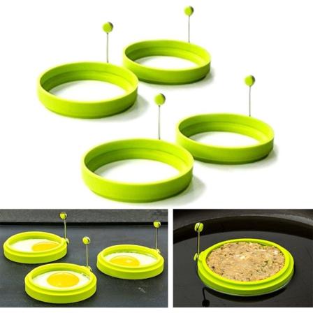 Sett med 4 silikon eggringer - Non-Stick pannekaker former - Rund Ba