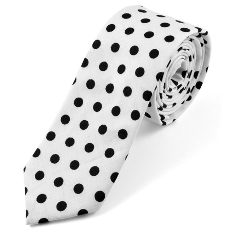 White Dotted Cotton Tie for Men - Skinny ties