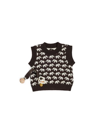 Smallstuff Vest, Ao Elephants, Merino Wool, Brown - Brown - 56/62