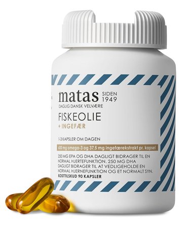 Matas Striber Fiskeolie m/ingefær 1000 mg 90 kaps., Helse & Madvarer, Ingredienser, Ingefær