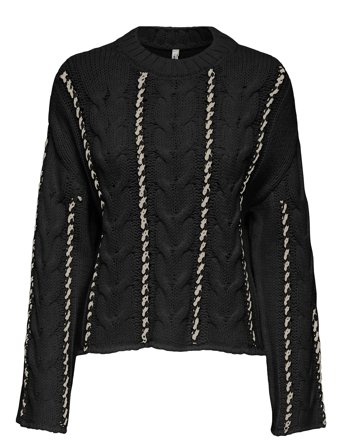 ONLY Carmakoma Cartessa Cabel Stitch Ls O-Neck Knt - Black - 50-52