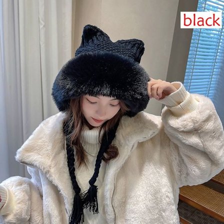 Sød Beanie Hat Hæklet Kasket SORT