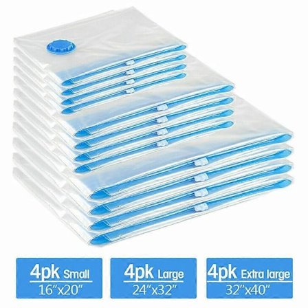 Gennemsigtige tykke vakuumpakningsposer 12 sæt vakuumopbevaringsposer kompressionsposer dyne tøj opbevaringsposer - Perfet