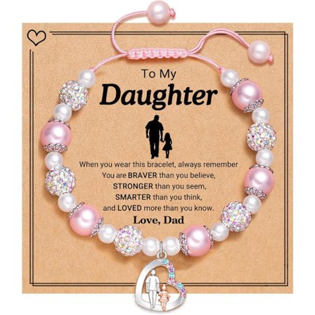 Rosa pärl- och strassarmband för barnbarn, dotter, systerdotter, storasyster, födelsedag, jul, påsk