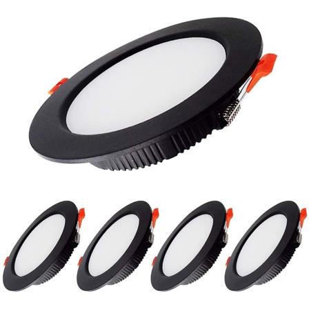 7w Led Downlight Himmennettävä Musta Erittäin Litteä 230v 5 Pakkaus,700lm = 70w Hehkulamppu, Ip44, Viileä Valkoinen 6000k, Leikkaus 80-90mm [