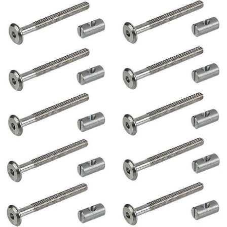 Skruer med flatt hode og sylinderbolt - M6 x 90mm - Pakke med 10 - Rustfritt stål nagle med mutter - Gjengesett