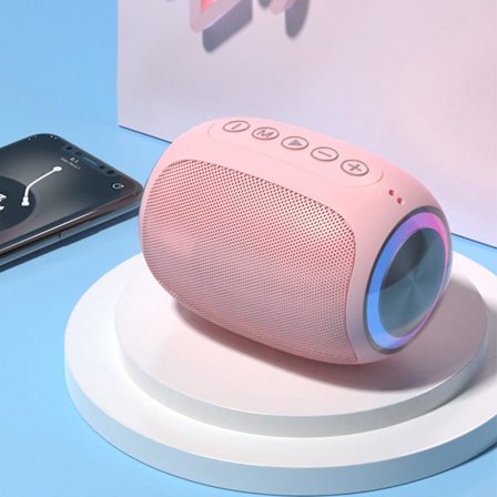 Bluetooth-högtalare med subwoofer och färgglad LED-belysning (rosa)