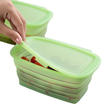 2-pakks silikon sammenleggbar oppbevaringsboks med lokk for frukt og grønnsaker