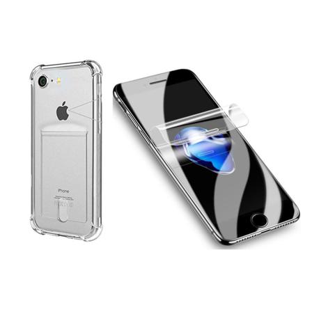 Iphone 7 - 1 Set Skal Med Korthållare & Mjukt Skärmskydd Transparent