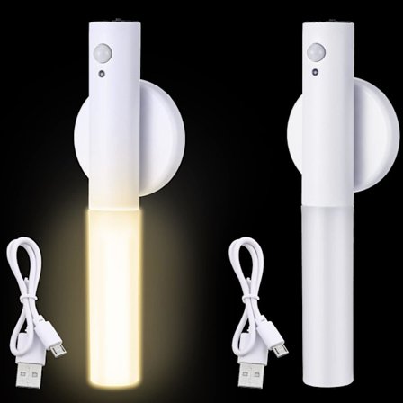 2 stk bevegelsessensor nattlampe magnetisk vegglampe USB LED-lamper oppladbar pinne trådløs trapp innendørs trevegglamper med stort batteri{Fyn10}