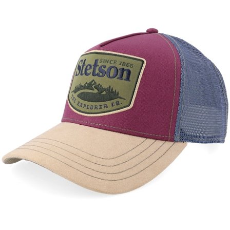 Stetson - Explorer Co. Beige/Wine A-Frame Trucker Trucker Red Cap - @ Hatstore
