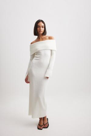 NA-KD Trend Robe mi-longue en tricot - Robes bustier - OffBlanc - Medium